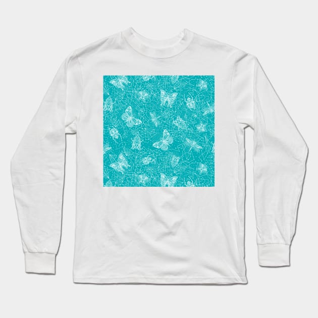 Teal Galactic Bugs Long Sleeve T-Shirt by Carolina Díaz